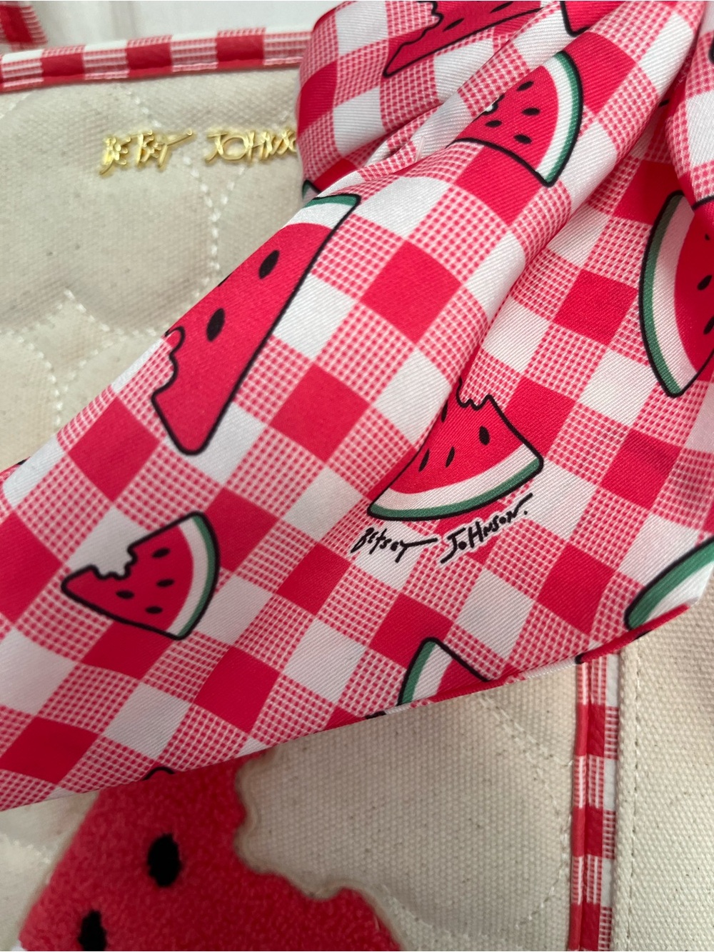 Betsey Johnson New Canvas Gingham Tote Handbag Bag Scarf Summer Spring Picnic - Picture 5 of 16